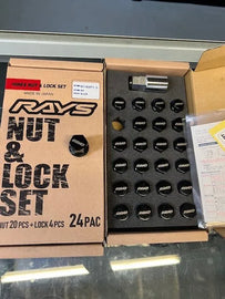 RAYS 19HEX STEEL LUG NUTS BLACK 14×1.5 24PC W LOCKS