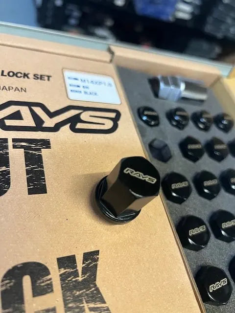 RAYS 19HEX STEEL LUG NUTS BLACK 14×1.5 24PC W LOCKS