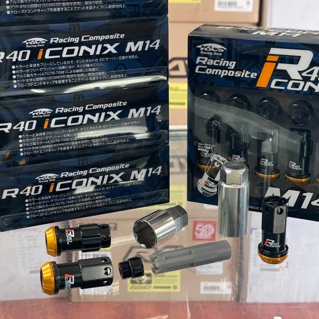PROJECT KICS R40 ICONIX STEEL LUG NUTS 14×1.5 BLACK 24 PC W LOCKS
