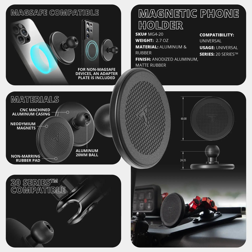 TRAXX™ - SLIM TRACK DASH BRACKET WITH DUAL MAGSAFE PHONE MOUNTS | TELESCOPING ARM | 2024-2026 FORD F-150 Raptor / Orange