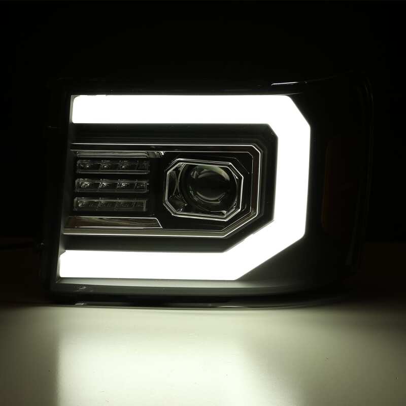 AlphaRex 07-13 GMC Sierra 1500 (No Clsc) LUXX-Series LED Proj HL Jet Blk w/Actv Lgt & Seq.Sig / DRL